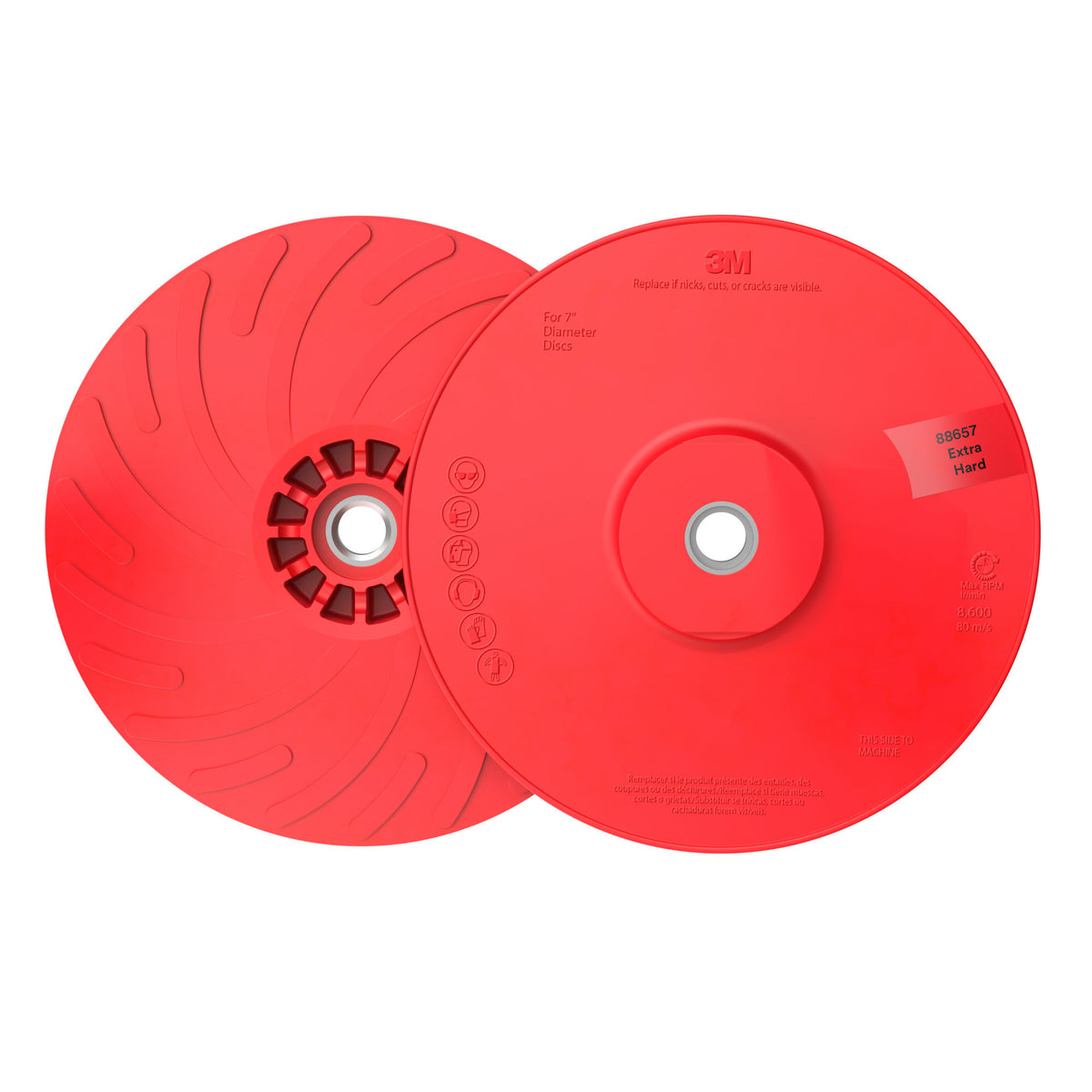 3M Disc Back-up Pad Ribbed, 88657, Extra Hard, Red, 7 in, One Piece ...