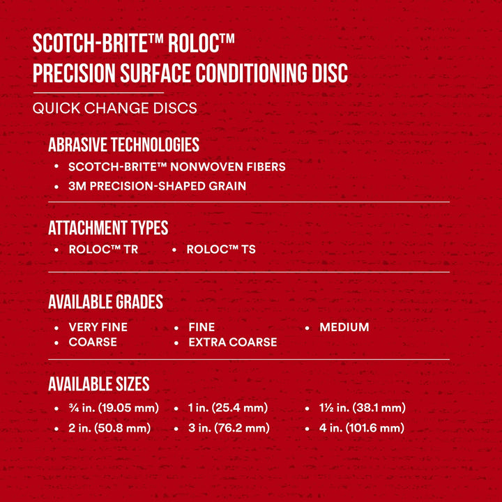 Scotch-Brite Roloc Precision Surface Conditioning Disc, PN-DR, Medium, TR, 3 in
