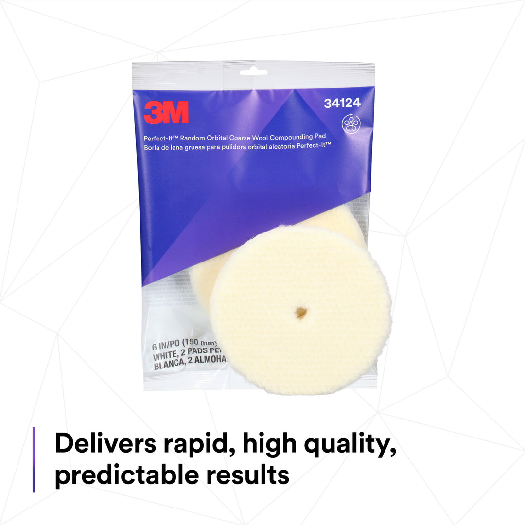 3M Perfect-It Random Orbital Wool Compounding Pad 34124, Coarse,White, 6 in