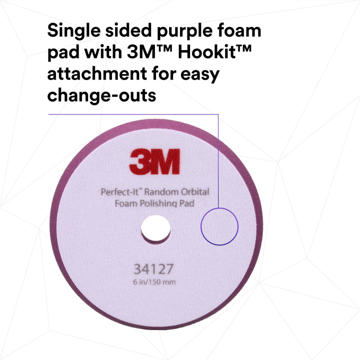 3M Perfect-It Random Orbital Foam Polishing Pad 34127, Fine, Purple, 6in