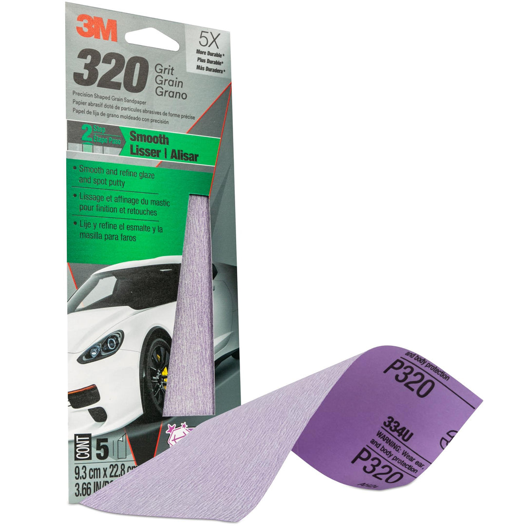 3M Sandpaper 03078, 3 2/3 in x 9 in, 320 Grit, 5/Pack