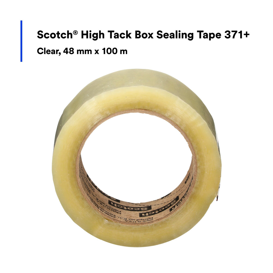 Scotch® High Tack Box Sealing Tape 371+, Clear, 48 mm x 100 m