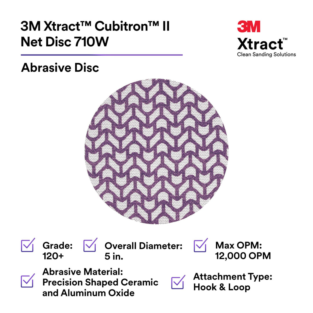 3M Xtract Cubitron II Net Disc 710W, 120+, 5 in x NH, Die 500X,
50/Carton
