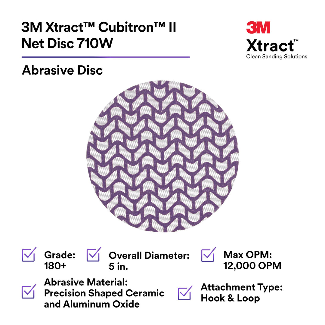 3M Xtract Cubitron II Net Disc 710W, 180+, 5 in x NH, Die 500X