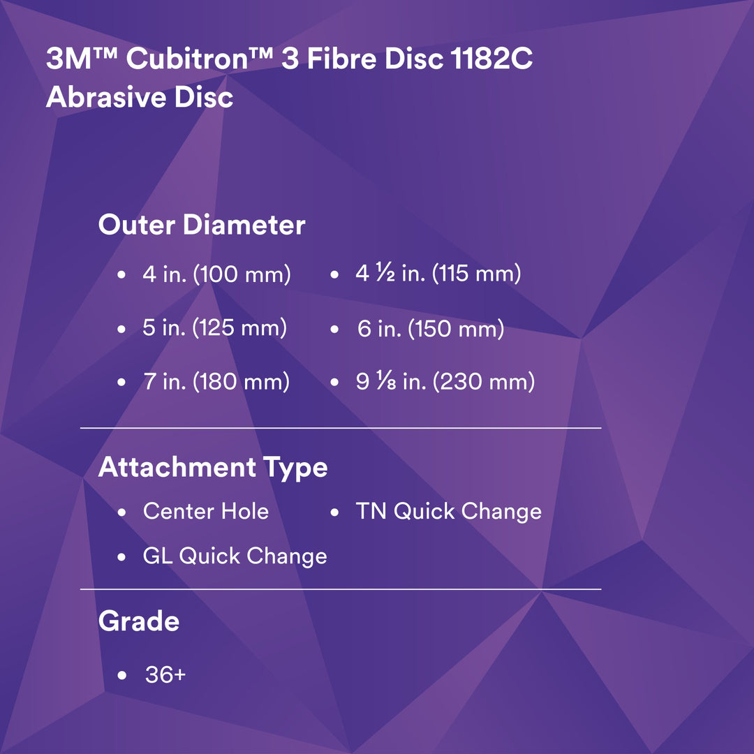 3M Cubitron 3 Fibre Disc 1182C, 36+, TN Quick Change, 7 in, Die 700BB