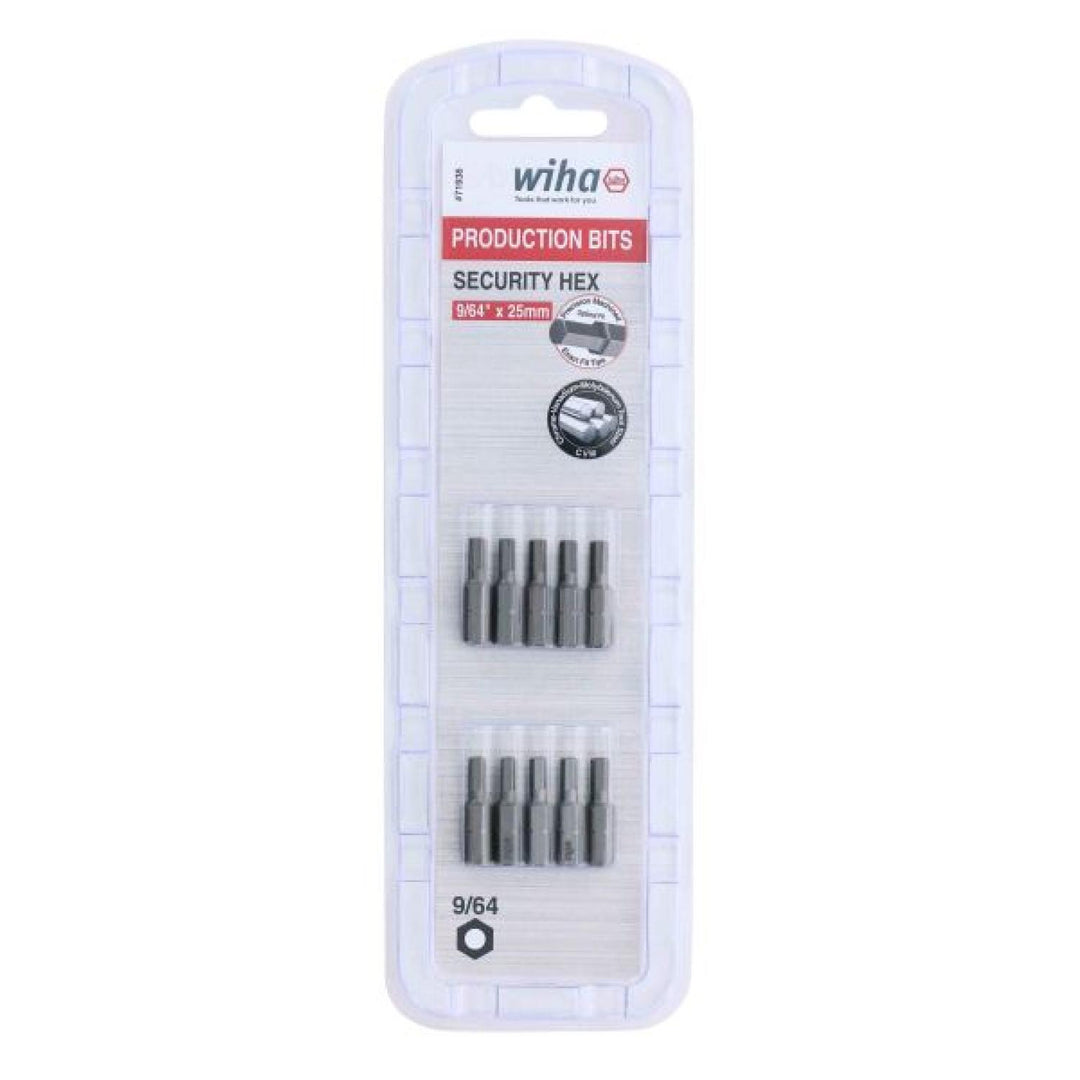 Wiha Tools 71938 Security Hex Insert Bit, 9/64" x 25 mm, 10 Pk.