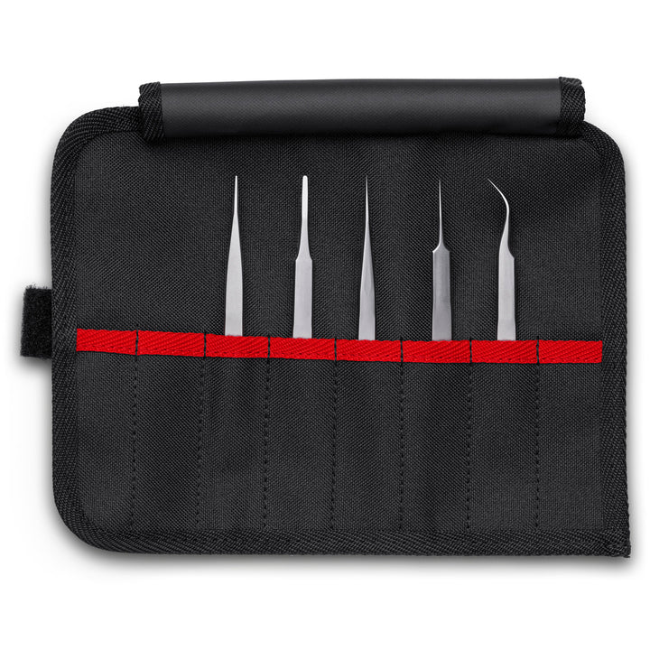 Knipex 92 00 02 5 Pc Premium Stainless Steel Tweezer Set in a Tool Roll