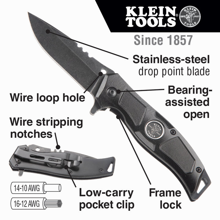 Klein Tools 44228R Electrician's Bearing-Assisted Open Pocket Knife