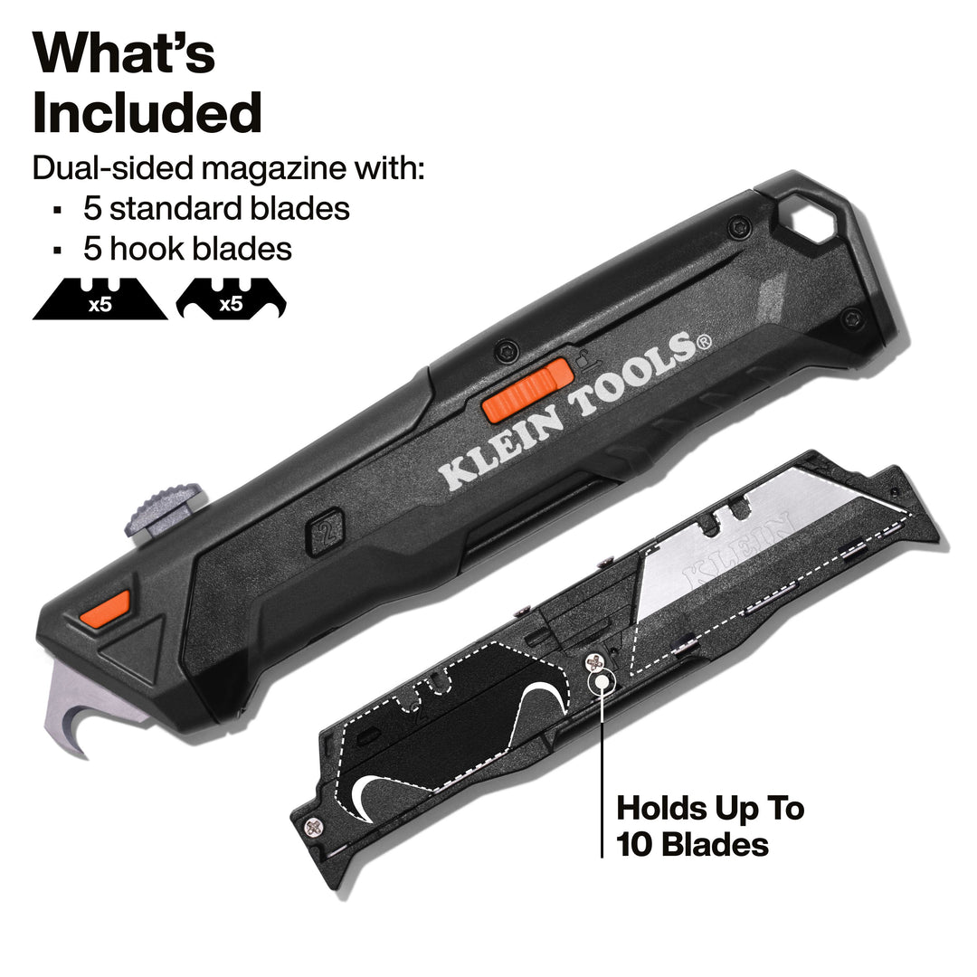 Klein Tools 44308 Auto-Loading Retractable Utility Knife with Dual-Sided Blade Magazine