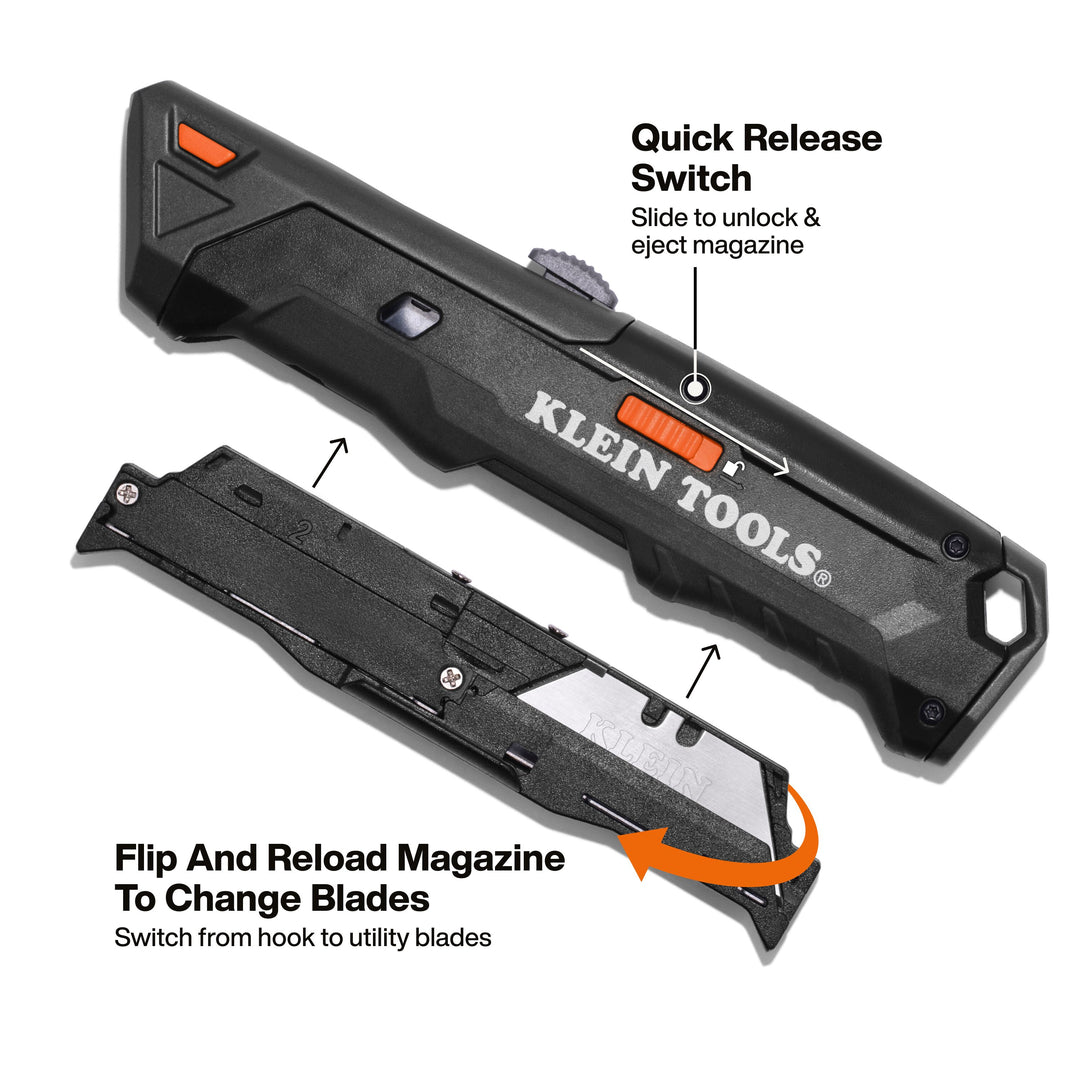 Klein Tools 44308 Auto-Loading Retractable Utility Knife with Dual-Sided Blade Magazine