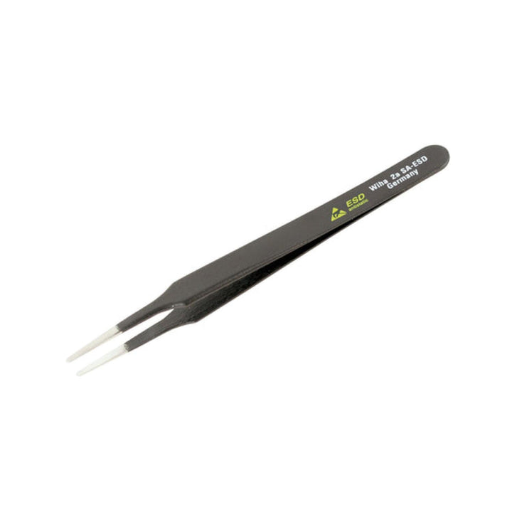 Wiha Tools 44505 ESD Tweezers, Flat Round Tip Smooth Sides