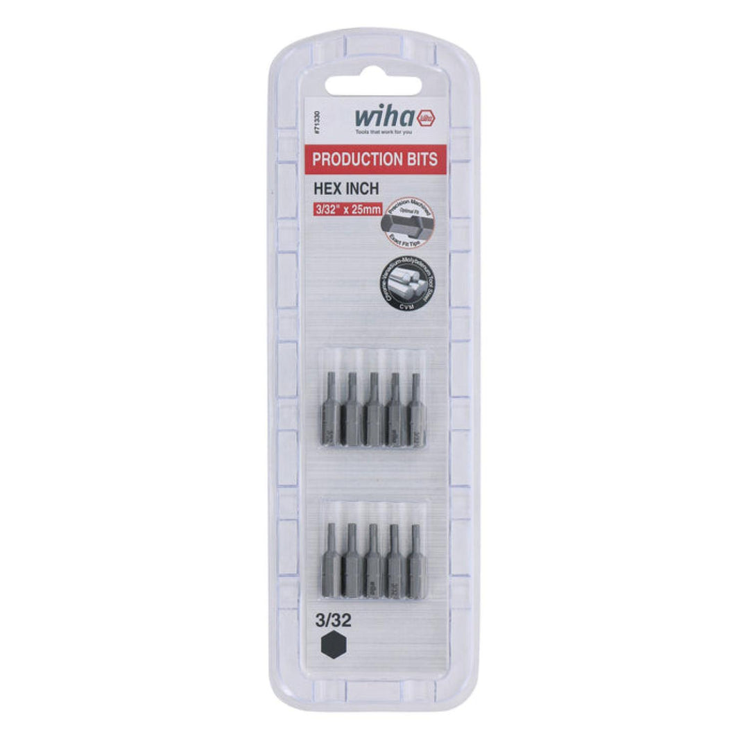 Wiha Tools 71330 Hex Inch Insert Bits, 3/32" x 25 mm, 10 Pk.