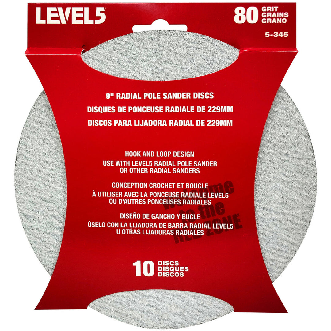 Level5 5-345 80 Grit 9 Inch Radial Sander Disc - 10 Pack