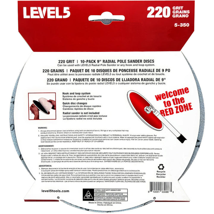 Level5 5-350 220 Grit 9" Radial Sander Disc - 10 Pack