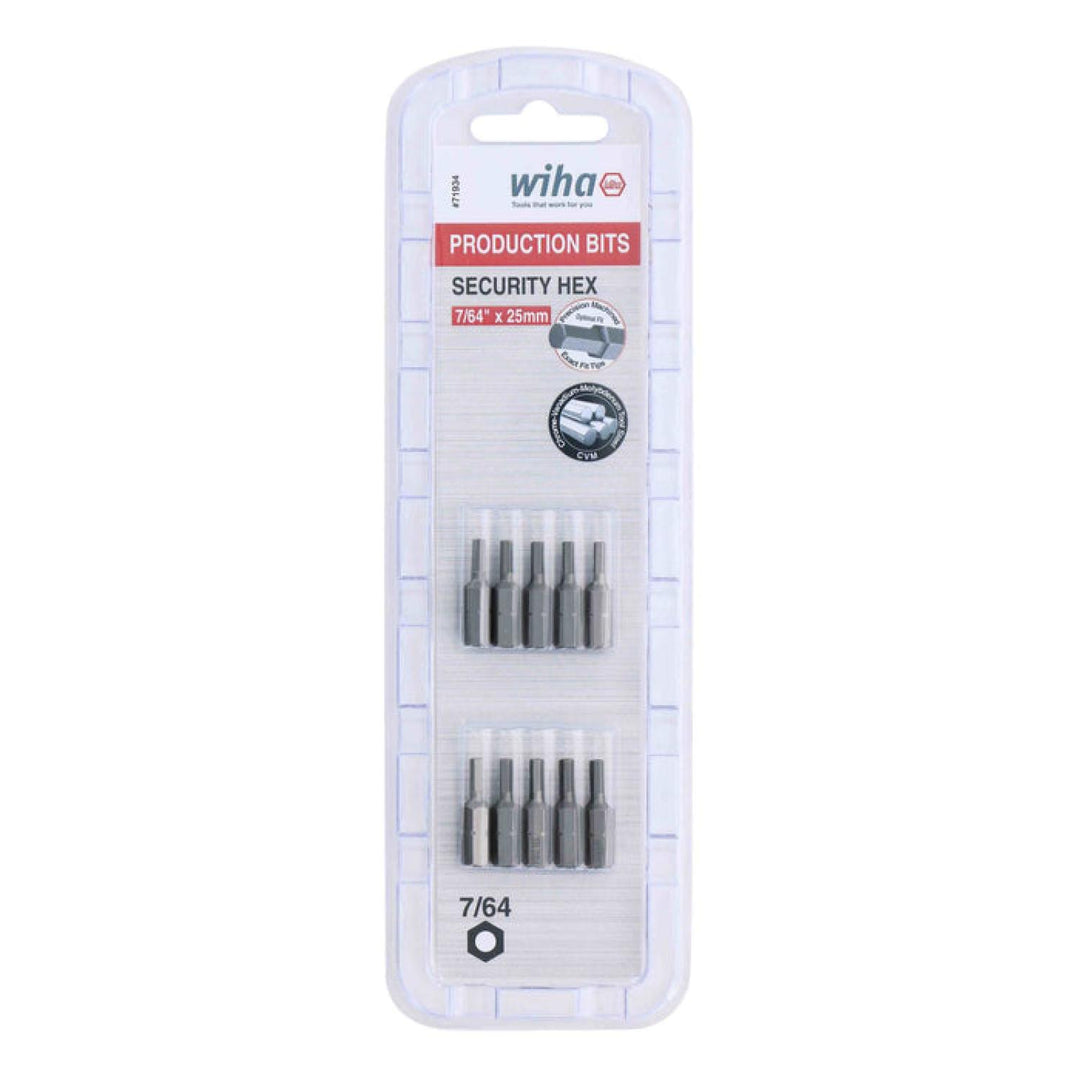 Wiha Tools 71934 Security Hex Insert Bit, 7/64" x 25 mm, 10 Pk.