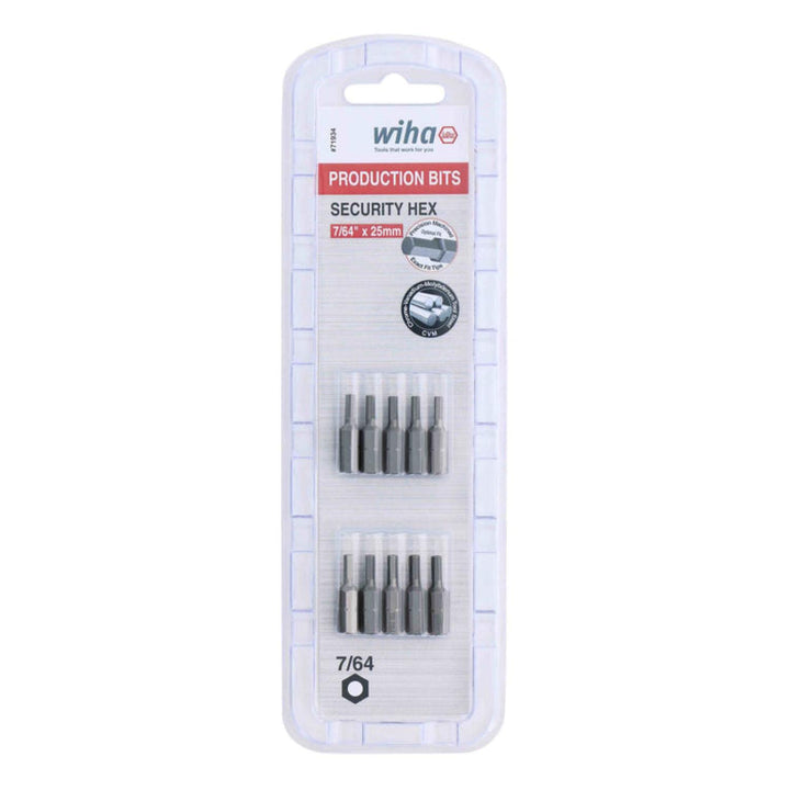 Wiha Tools 71934 Security Hex Insert Bit, 7/64" x 25 mm, 10 Pk.