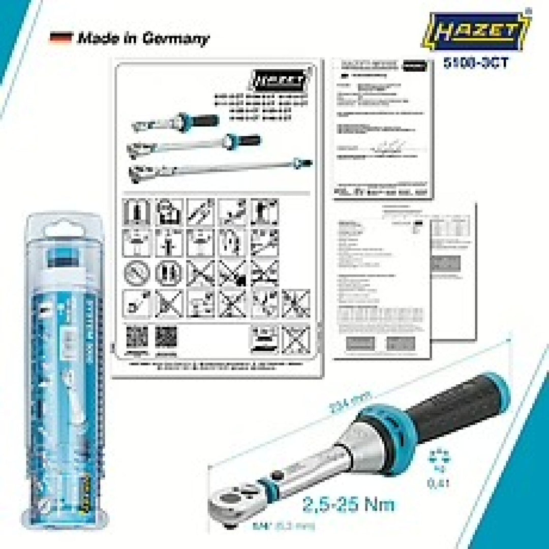 Hazet 5108-3CT 1/4 inch (6.3 mm) square ∙ solid Torque wrench ∙ 2.5 – 25 Nm ∙ ±3%