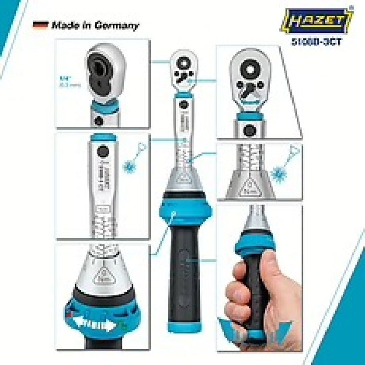 Hazet 5108B-3CT 1/4 inch (6.3 mm) hexagon ∙ hollow Torque wrench with reversible ratchet for screwdriver bits ∙ 2.5 – 25 Nm ∙ ±3%
