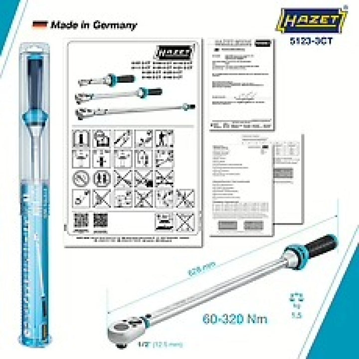 Hazet 5123-3CT 1/2 inch (12.5 mm) square ∙ solid Torque wrench ∙ 60 – 320 Nm ∙ ±3%