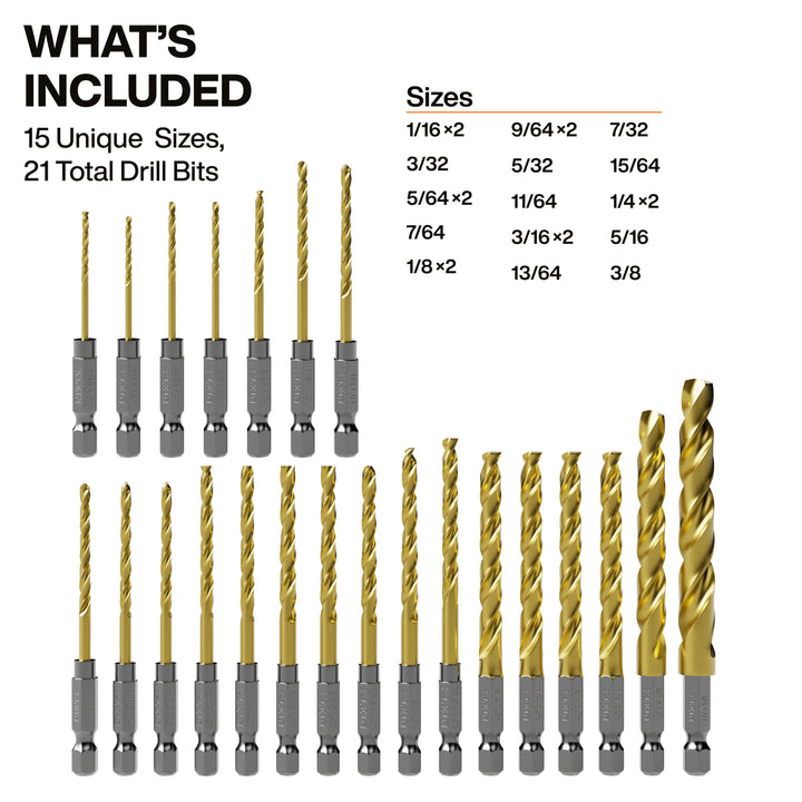 Klein Tools 53621 Titanium Drill Bit Set, 21 Pc.