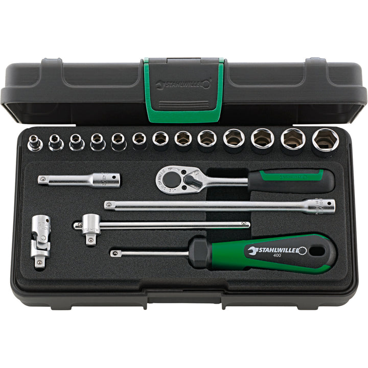 Stahlwille 96011124 1/4" Hex Socket Set with Ratchet - 19 Pieces