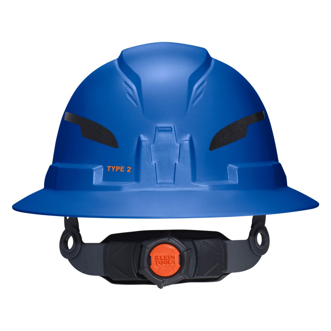 Klein Tools 60249T2 Class E Type-2 Hard Hat, Non-Vented Full Brim Style with Strap, Blue