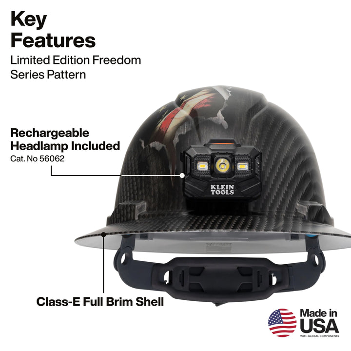 Klein Tools 60346FS Hard Hat, Freedom Series KARBN Pattern, Non-Vented Full Brim, Class E