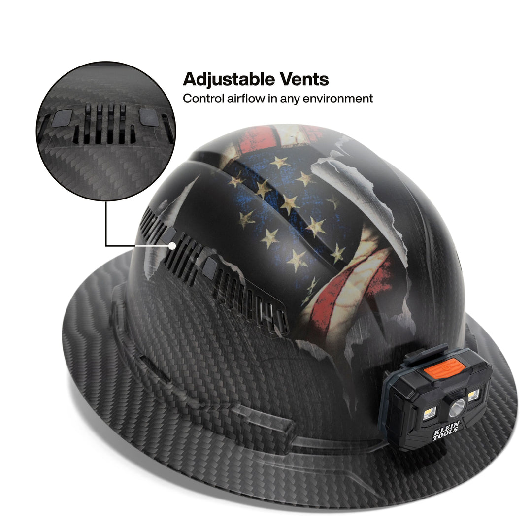 Klein Tools 60347FS Hard Hat, Freedom Series KARBN Pattern, Vented Full Brim, Class C