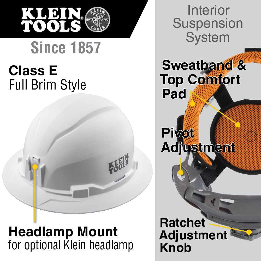 Klein Tools 60930 Hard Hat, Non-Vented, Full Brim Style, High Visibility Orange