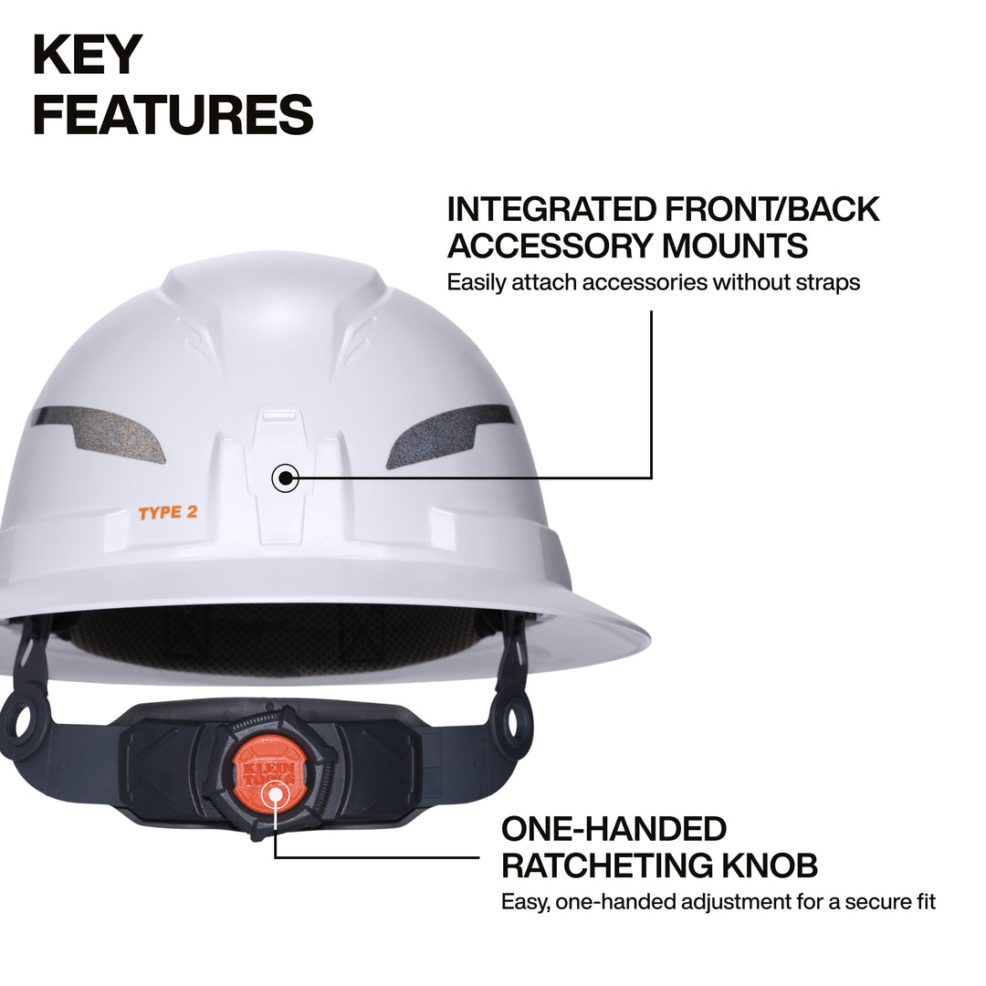 Klein Tools 60400T2CND Class E Type-2 Hard Hat, Non-Vented Full Brim, Strap, White, SHELL ONLY