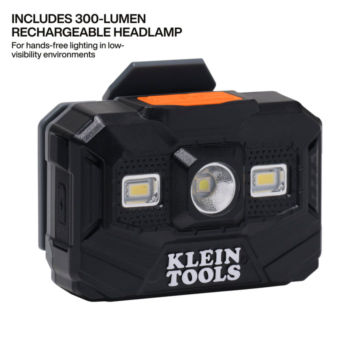 Klein Tools 60406T2RL Type-2 Hard Hat, Non-Vented Full Brim with Rechargeable Headlamp, White