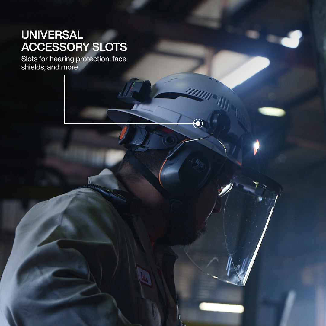 Klein Tools 60407T2RL Type-2 Hard Hat, Vented Full Brim with Rechargeable Headlamp, White