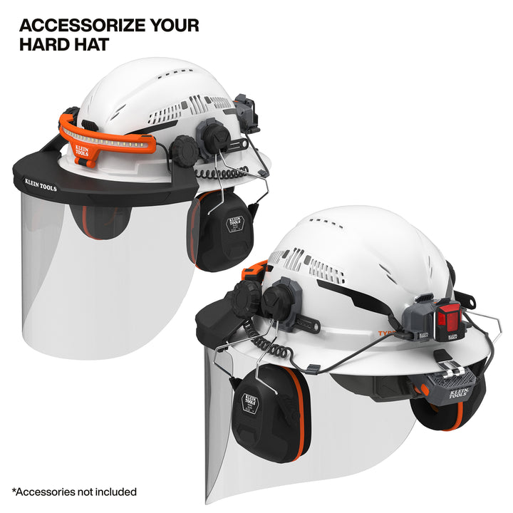 Klein Tools 60407T2RL Type-2 Hard Hat, Vented Full Brim with Rechargeable Headlamp, White