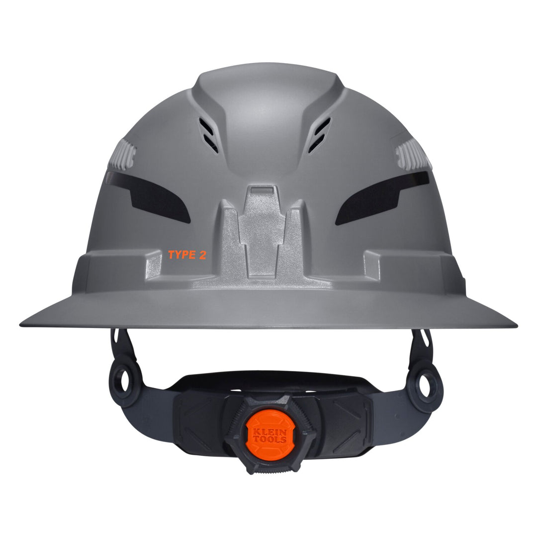 Klein Tools 60864T2 Class C Type-2 Hard Hat, Vented Full Brim with Strap, Gray