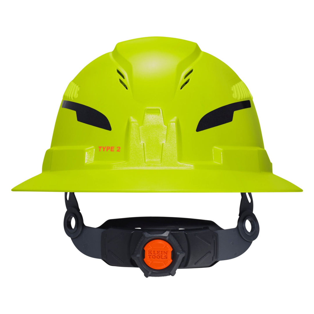 Klein Tools 60911T2 Class C Type-2 Hard Hat, Vented Full Brim with Strap, High Visibility Lime
