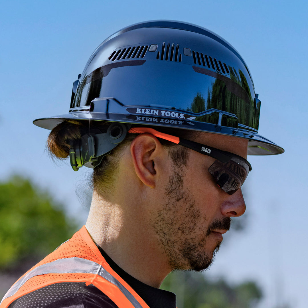 Klein Tools 60996 Hard Hat, REFLEKTOR Black Chrome, Vented Full Brim, Class C, Headlamp