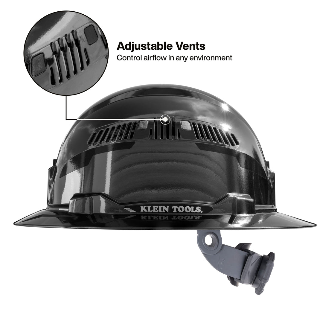 Klein Tools 60996 Hard Hat, REFLEKTOR Black Chrome, Vented Full Brim, Class C, Headlamp