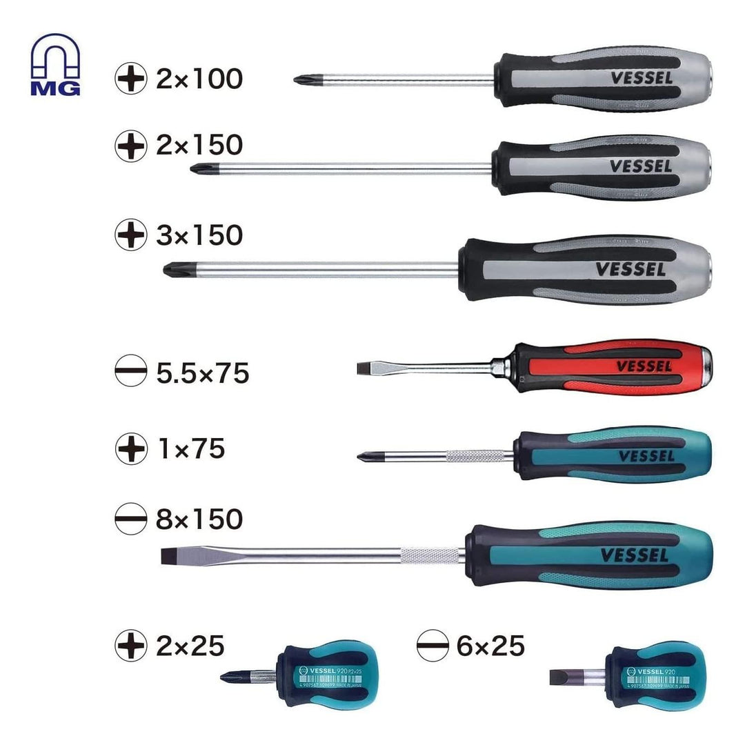Vessel Tools 980MIXEVA MEGADORA IMPACTA Screwdriver Set, 8 Pieces