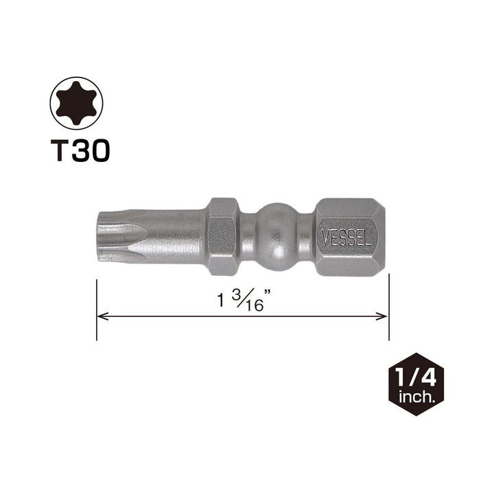 Vessel Tools IBTX3030P25K Impact Ball Torsion Bits T30 x 30, 25 Pack