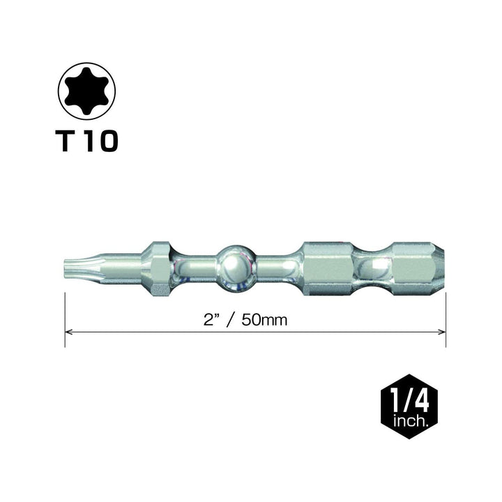 Vessel Tools IBTX1050P25K Impact Ball Torsion Bits T10 x 50, 25 Pack