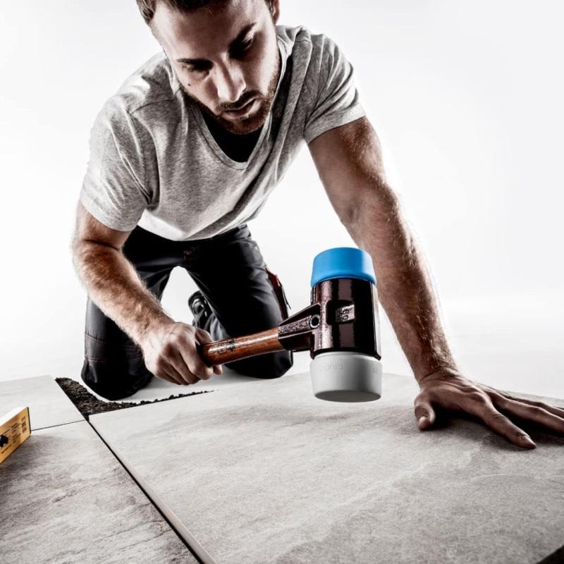 Halder 3001.080 Simplex Mallet with Soft Blue Rubber Inserts, Non-Marring / Cast Iron Housing and Wood Handle