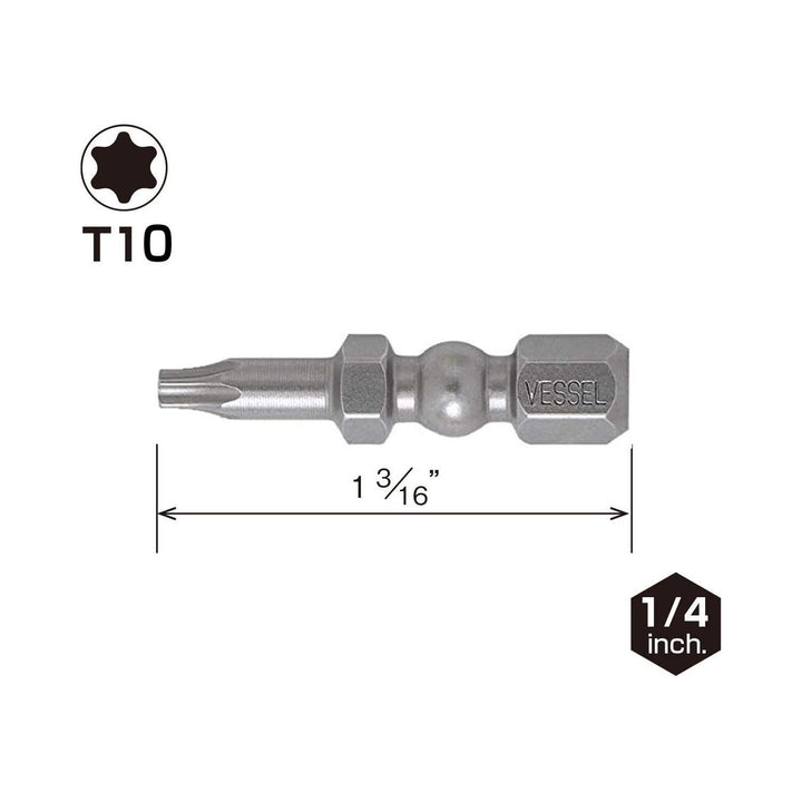 Vessel Tools IBTX1030P25K Impact Ball Torsion Bits T10 x 30, 25 Pack