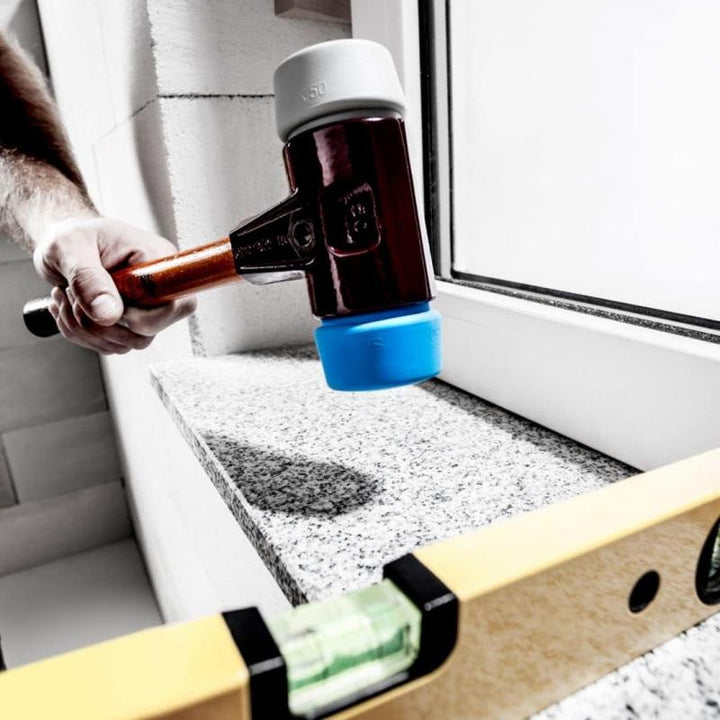 Halder 3001.080 Simplex Mallet with Soft Blue Rubber Inserts, Non-Marring / Cast Iron Housing and Wood Handle