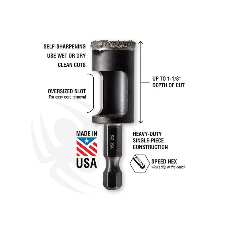 Spyder 600849 3/8" Diamond Arbor Hole Saw Bit, Premium Boron Coated