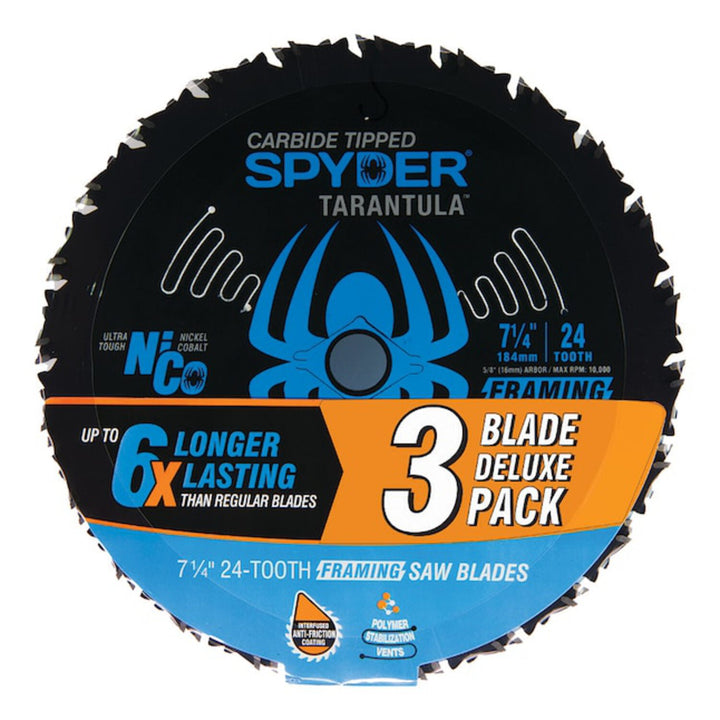 Spyder 13050 7-1/4-in 24 -Tooth Rough Finish Tungsten carbide-tipped steel Circular saw blade Set 3 -Pack