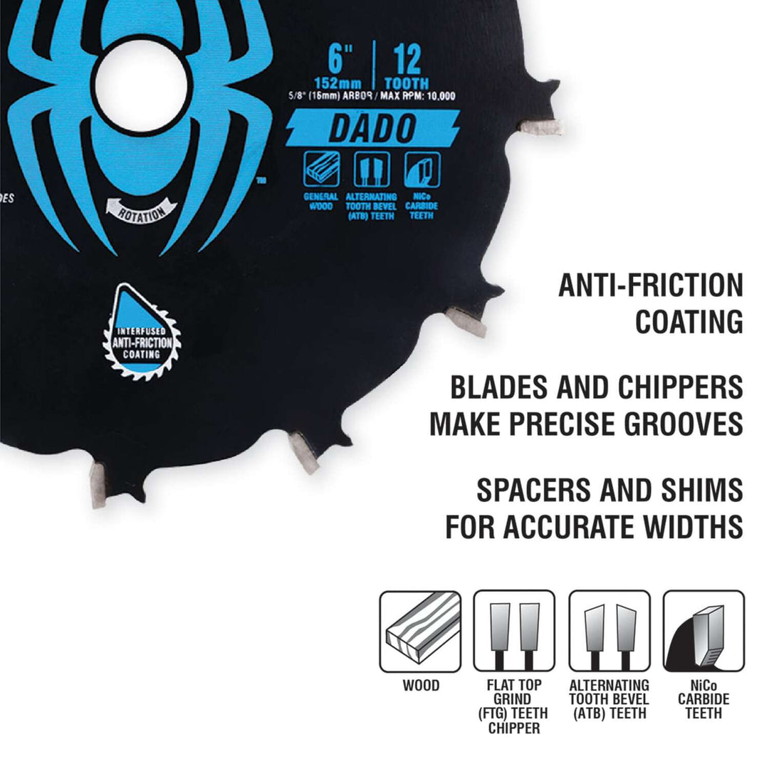 Spyder 13024 Dado 8-in 12 -Tooth Fine Finish Tungsten carbide-tipped steel Dado Miter/Table saw blade Set