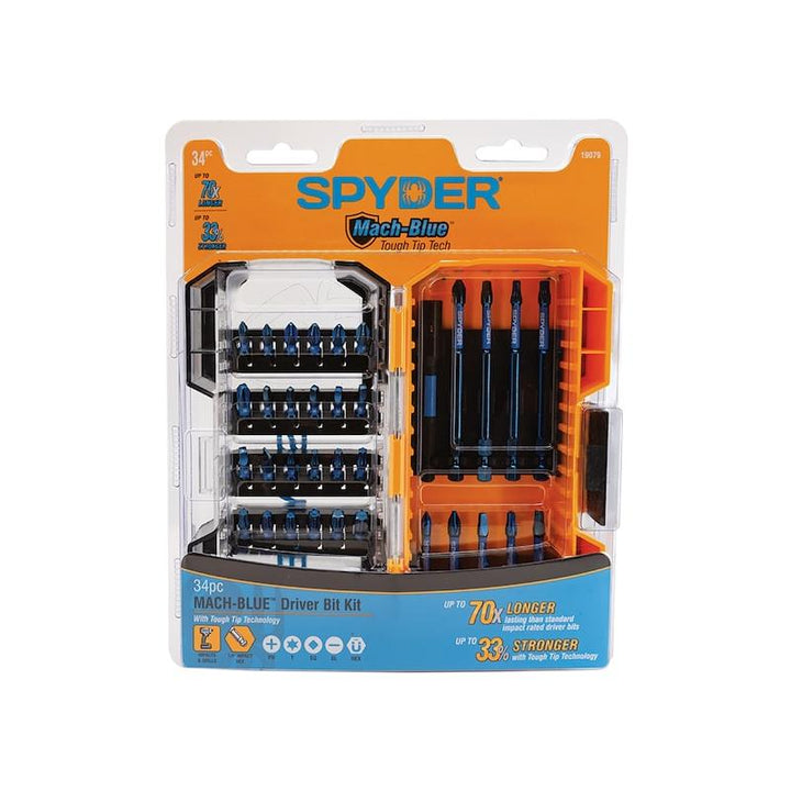 Spyder 19079 Mach-Blue 1/4-in x Phillips/Square/TORX® Impact Driver Bit (34-Piece)