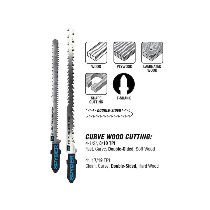 Spyder 300099 Jig Saw 2-Side Wood Cutting CRV, 8/11 TPI, 2Pc
