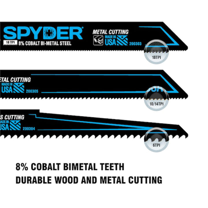 Spyder 200303 Black Series Bi-metal 6-in 18 TPI Wood/Metal cutting Demolition Reciprocating Saw Blade 5 -Pack