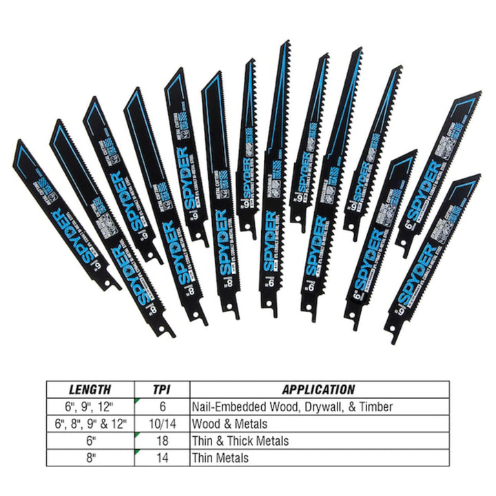 Spyder 200302 Black Series Bi-metal 6-in 10/14 TPI Thick metal cutting Reciprocating Saw Blade Set 5 -Pack